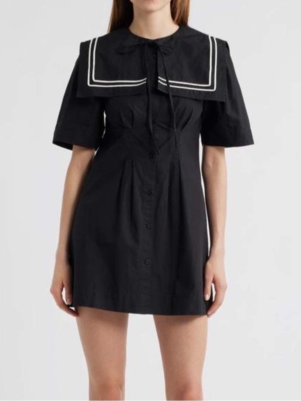 Black Sailor-Collar Mini Dress - Women's